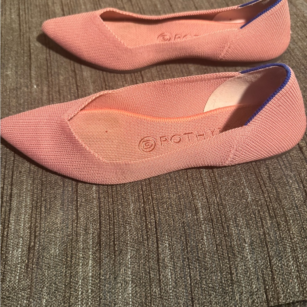 Rothy's Pointed Knit Flats in Coral with Blue Accent - Picture 3 of 4